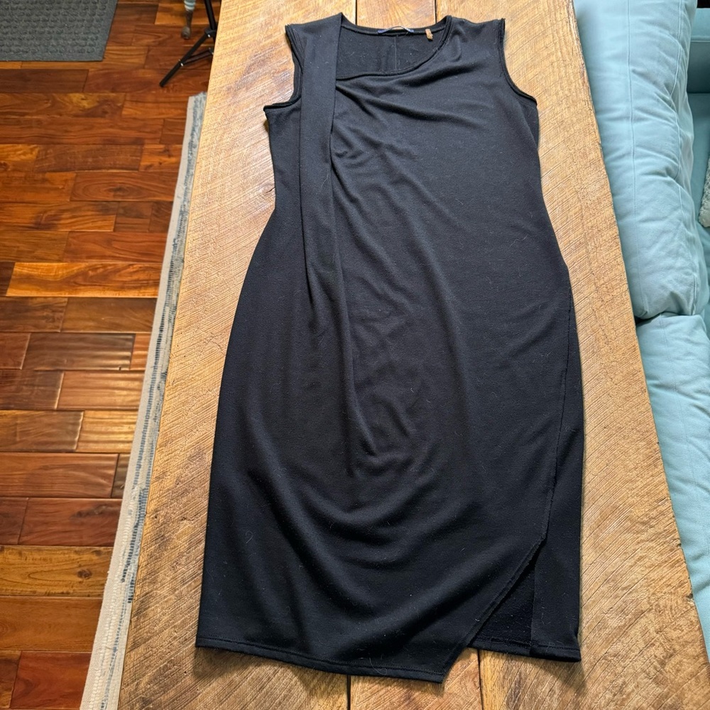 Elie Tahari Sport black sleeveless sweatshirt dress, asymmetrical neckline, S